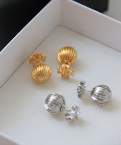 Textured Retro Round Ball-Shaped Cross Back Buckle Gold-Plated Small Earrings for European and American Style