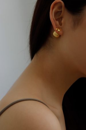 Textured Retro Round Ball-Shaped Cross Back Buckle Gold-Plated Small Earrings for European and American Style