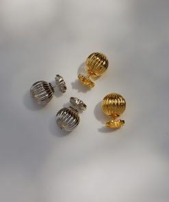 Textured Retro Round Ball-Shaped Cross Back Buckle Gold-Plated Small Earrings for European and American Style