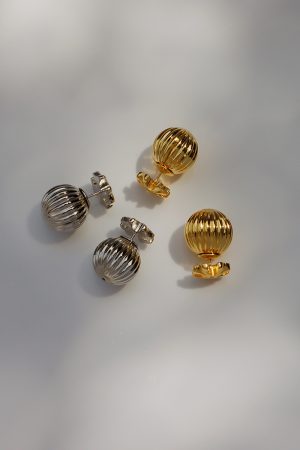 Textured Retro Round Ball-Shaped Cross Back Buckle Gold-Plated Small Earrings for European and American Style