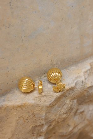 Textured Retro Round Ball-Shaped Cross Back Buckle Gold-Plated Small Earrings for European and American Style