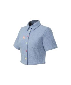 Textured Short Sleeve Shirt with Heart Button Detail - Roaring Beast Design, Trendy Y2K Style