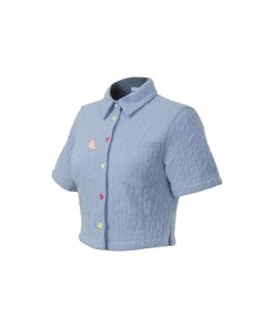 Textured Short Sleeve Shirt with Heart Button Detail - Roaring Beast Design, Trendy Y2K Style