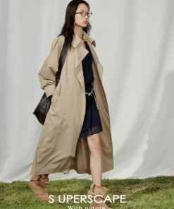 Textured Silk and Linen High-Collar Tie Waist Ruffled Hem Pleated Long-Sleeve Dress - Elegant Fashion for 90s and Y2K Styles