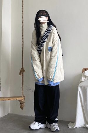 Thick Cotton High Neck Jacket for Winter, Warm Loose Fit, Detachable Zipper, Trendy Japanese and Korean Style, Versatile Outerwear