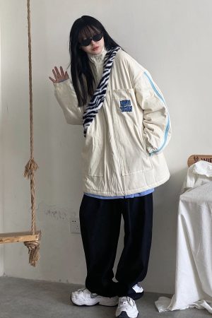 Thick Cotton High Neck Jacket for Winter, Warm Loose Fit, Detachable Zipper, Trendy Japanese and Korean Style, Versatile Outerwear