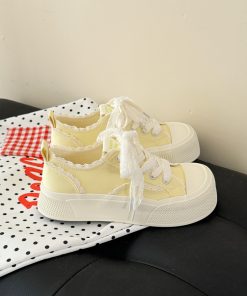 Thick-Soled Canvas Sneakers for Women - Casual White Summer Shoes, Versatile Student Design, 2025 Trendy Footwear