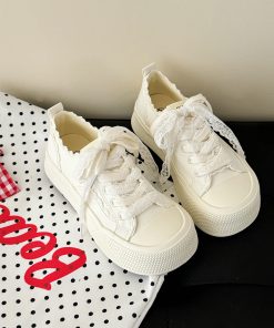 Thick-Soled Canvas Sneakers for Women - Casual White Summer Shoes, Versatile Student Design, 2025 Trendy Footwear