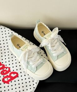 Thick-Soled Canvas Sneakers for Women - Casual White Summer Shoes, Versatile Student Design, 2025 Trendy Footwear