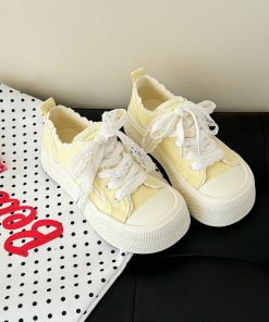 Thick-Soled Canvas Sneakers for Women - Casual White Summer Shoes, Versatile Student Design, 2025 Trendy Footwear