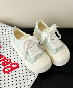 Thick-Soled Canvas Sneakers for Women - Casual White Summer Shoes, Versatile Student Design, 2025 Trendy Footwear