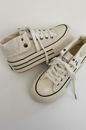 Thick-Soled High-Top Canvas Shoes for Women - 2025 Autumn Casual Sneakers, White Height-Increasing Niche Design