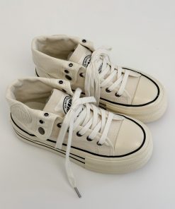 Thick-Soled High-Top Canvas Shoes for Women - 2025 Autumn Casual Sneakers, White Height-Increasing Niche Design