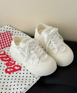 Thick-Soled Round-Toe Canvas Loafers for Summer 2025 - Breathable White Slippers for Stylish Comfort