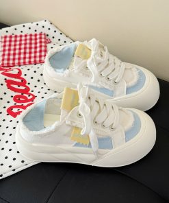 Thick-Soled Round-Toe Canvas Loafers for Summer 2025 - Breathable White Slippers for Stylish Comfort