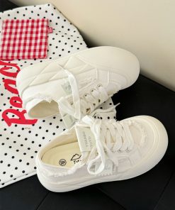 Thick-Soled Round-Toe Canvas Loafers for Summer 2025 - Breathable White Slippers for Stylish Comfort