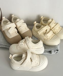 Thick-Soled Velcro White Sneakers for Women - Cute Chunky Sports Shoes for Spring and Autumn, Versatile Y2K Style