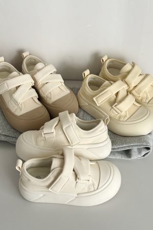 Thick-Soled Velcro White Sneakers for Women - Cute Chunky Sports Shoes for Spring and Autumn, Versatile Y2K Style