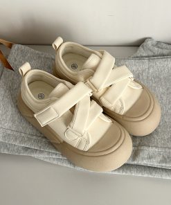 Thick-Soled Velcro White Sneakers for Women - Cute Chunky Sports Shoes for Spring and Autumn, Versatile Y2K Style