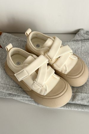 Thick-Soled Velcro White Sneakers for Women - Cute Chunky Sports Shoes for Spring and Autumn, Versatile Y2K Style
