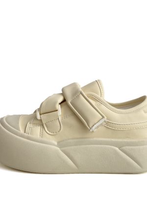 Thick-Soled Velcro White Sneakers for Women - Cute Chunky Sports Shoes for Spring and Autumn, Versatile Y2K Style
