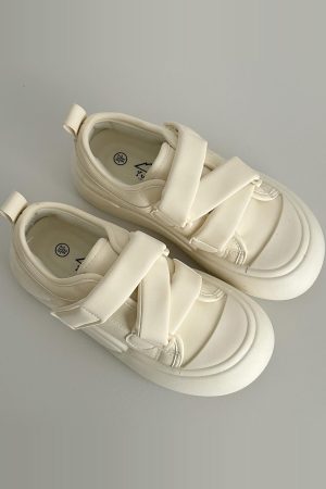 Thick-Soled Velcro White Sneakers for Women - Cute Chunky Sports Shoes for Spring and Autumn, Versatile Y2K Style