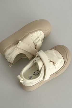 Thick-Soled Velcro White Sneakers for Women - Cute Chunky Sports Shoes for Spring and Autumn, Versatile Y2K Style