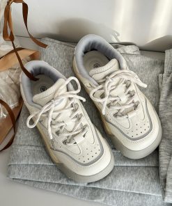 Thick-Soled White Sneakers for Women, 2025 Spring Niche Casual Skate Shoes, Versatile Sports Footwear
