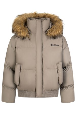Thick Warm Removable Fur Collar Cotton Jacket for Men and Women - Winter Short Leather Parka Outerwear with Mountain Carving Design