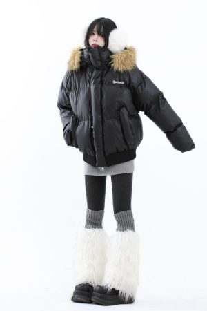 Thick Warm Removable Fur Collar Cotton Jacket for Men and Women - Winter Short Leather Parka Outerwear with Mountain Carving Design