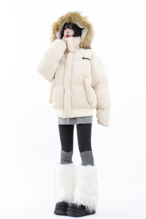 Thick Warm Removable Fur Collar Cotton Jacket for Men and Women - Winter Short Leather Parka Outerwear with Mountain Carving Design