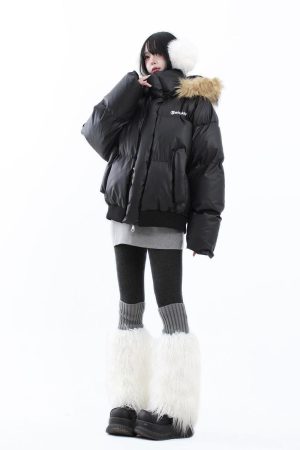 Thick Warm Removable Fur Collar Cotton Jacket for Men and Women - Winter Short Leather Parka Outerwear with Mountain Carving Design