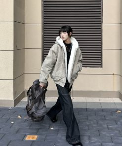 Thick Waterproof Cotton Jacket with Mink Fur Collar, Hooded Winter Coat for Women, Marble Mountain Carving Design