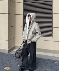 Thick Waterproof Cotton Jacket with Mink Fur Collar, Hooded Winter Coat for Women, Marble Mountain Carving Design