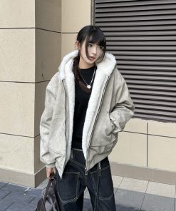 Thick Waterproof Cotton Jacket with Mink Fur Collar, Hooded Winter Coat for Women, Marble Mountain Carving Design