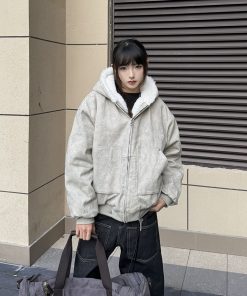 Thick Waterproof Cotton Jacket with Mink Fur Collar, Hooded Winter Coat for Women, Marble Mountain Carving Design