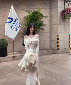 Thick White Mermaid Knit Long Skirt - Slim High Waist Bodycon Style for Winter Fashion