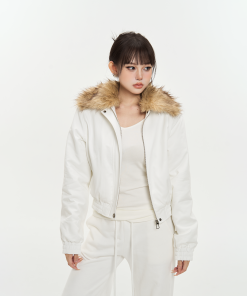 Thickened Cotton-Padded Zipper Jacket with Detachable Fur Collar for Women - Warm Short Coat for Autumn Winter Fashion