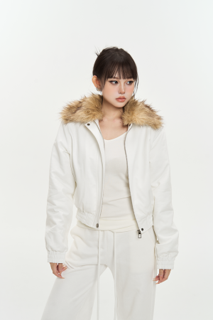 Thickened Cotton-Padded Zipper Jacket with Detachable Fur Collar for Women - Warm Short Coat for Autumn Winter Fashion