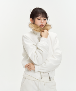 Thickened Cotton-Padded Zipper Jacket with Detachable Fur Collar for Women - Warm Short Coat for Autumn Winter Fashion