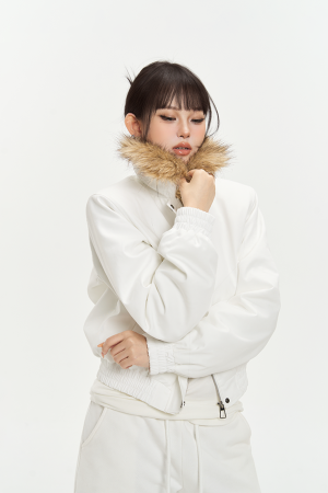 Thickened Cotton-Padded Zipper Jacket with Detachable Fur Collar for Women - Warm Short Coat for Autumn Winter Fashion