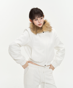 Thickened Cotton-Padded Zipper Jacket with Detachable Fur Collar for Women - Warm Short Coat for Autumn Winter Fashion