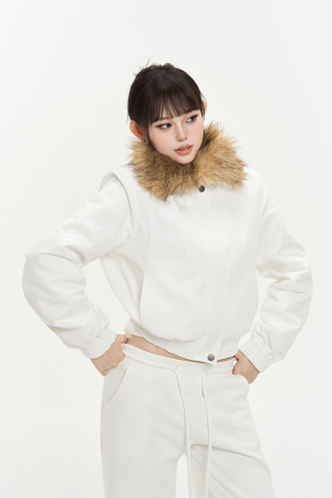 Thickened Cotton-Padded Zipper Jacket with Detachable Fur Collar for Women - Warm Short Coat for Autumn Winter Fashion