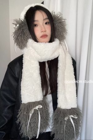 Thickened Plush Bow Scarf for Women - Korean Style Warm Neck Protection for Autumn & Winter, Cold-Resistant and Trendy