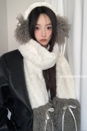 Thickened Plush Bow Scarf for Women - Korean Style Warm Neck Protection for Autumn & Winter, Cold-Resistant and Trendy