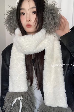 Thickened Plush Bow Scarf for Women - Korean Style Warm Neck Protection for Autumn & Winter, Cold-Resistant and Trendy