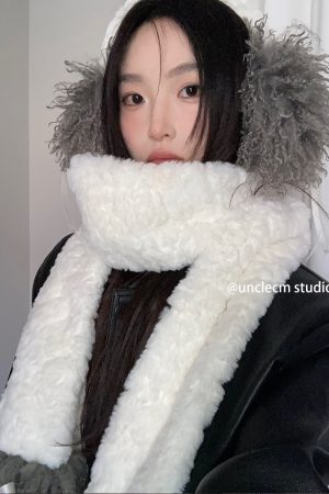 Thickened Plush Bow Scarf for Women - Korean Style Warm Neck Protection for Autumn & Winter, Cold-Resistant and Trendy