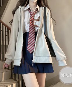 Thickened Solid Color JK Hoodie Jacket - Loose Fit Pudding Bear Inspired Cardigan for Autumn 2025 Fashion