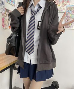 Thickened Solid Color JK Hoodie Jacket - Loose Fit Pudding Bear Inspired Cardigan for Autumn 2025 Fashion