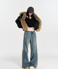 Thickened Warm Drawstring Cotton Jacket with Removable Fur Collar, Loose Fit Versatile Winter Coat for Cozy Layering